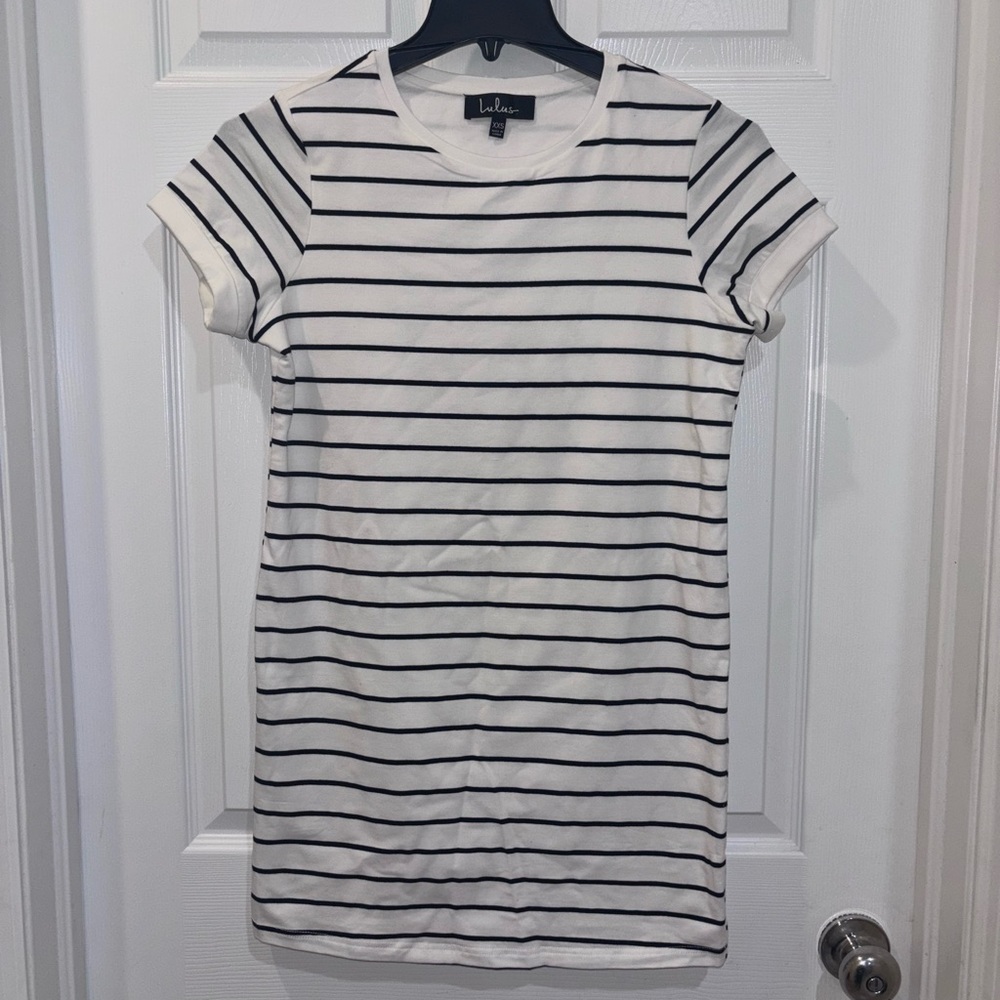 Lulus Cafe Society black and cream striped t-shirt dress SZ XXS - Picture 2 of 9